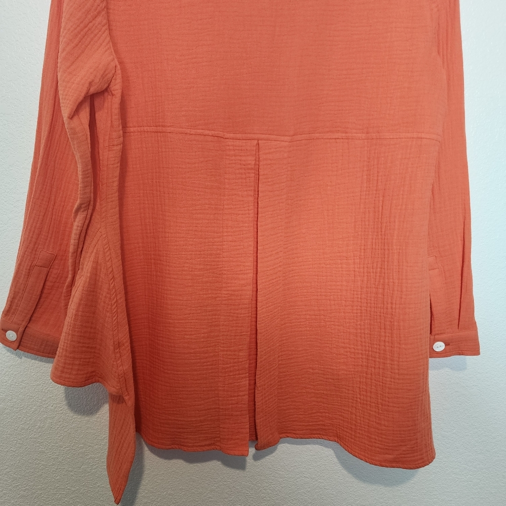 SOFT SURROUNDINGS Sea Breeze Gauze Cotton Front Tie Tunic Top Orange - Picture 8 of 10